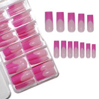 Uñas Postizas De Seda Longas Cuadradas Rojas Y Nudes Con Punta Francesa Glossy Reutilizables Estilo Ballet Y Flores 120Pc - details 1