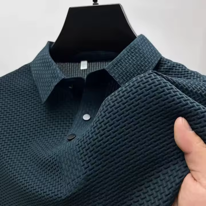 polos hombre manga corta ropa hombre día del padreVerano Nuevo Hombre Lop-up Hollow Polo de manga corta Camiseta Ice Silk Transpirable Negocios Moda Camiseta Hombre Marca Ropa - 1