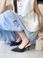 Bolsa de alta costura francesa sandalias de cabeza feminidad socialite encaje puntiagudo tacón fino con zapatillas geniales de tacón alto - details 13