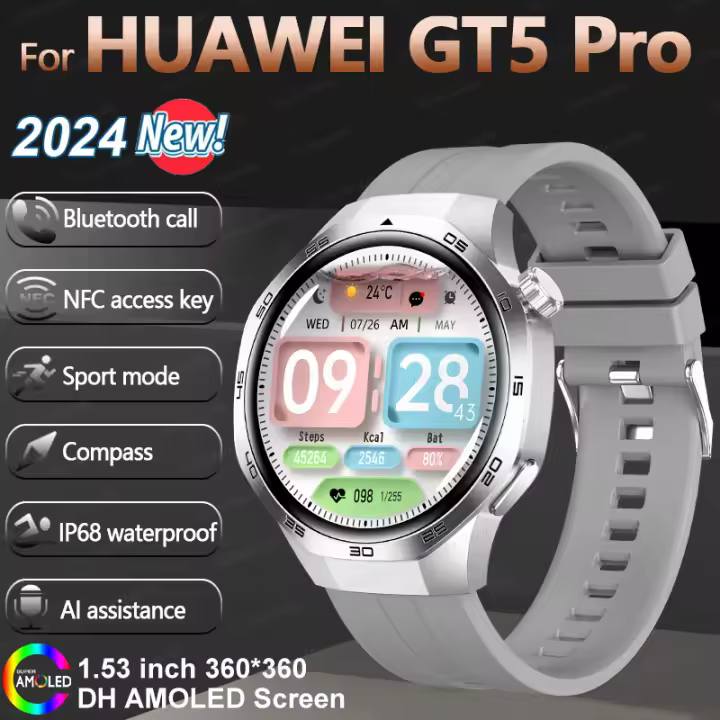 Reloj inteligente multifuncional GT5 Pro para hombre y mujer,Pulsera deportiva impermeable de 1,53 pulgadas con GPS, Bluetooth llamadas,NFC,brújula,Asistente de salud,100 + modo deportivo,Recordatorio del mensaje,Batería de 300 ma,2025，Para iOS y Android - 1