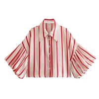 OUWU- Camisa Holgada A Rayas Con Manga De Burbuja Para Mujer, Gran Oferta De Temporada, Nuevo Estilo, Informal, Cuello Tipo Polo, Manga Corta, Top De Moda - details 15