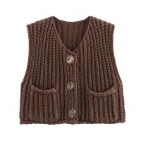 Chaleco de Punto sin Mangas de Moda Coreana para Mujer Cuello en V, Botón Azul, Bolsillos de Adelante, Rojo - details 8