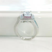 Anillo cuadrado de princesa, Piedra Rosa y blanca, chapado en oro blanco, joyería de moda, accesorios de compromiso de boda - details 5