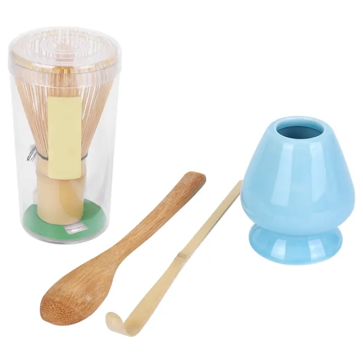 Juego de batidor de bambú de 4 piezas, cuchara de té, batidor de 100 puntas (Chasen), cuchara tradicional (Chashaku), cuchara de té, batidor azul - 1