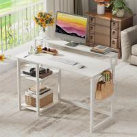 Escritorio de Ordenador con Soporte de Monitor Escritorio de Oficina con Estantes de Almacenamiento Ajustables Pequeño Escritorio Reversible para el Estudio Beige - details 39