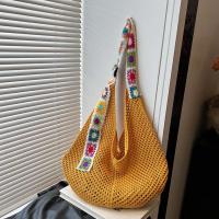 Bolso de mano de ganchillo de gran capacidad para mujer, bolsa tejida hueca ligera de estilo étnico, con correa bordada, tejido de algodón - details 31