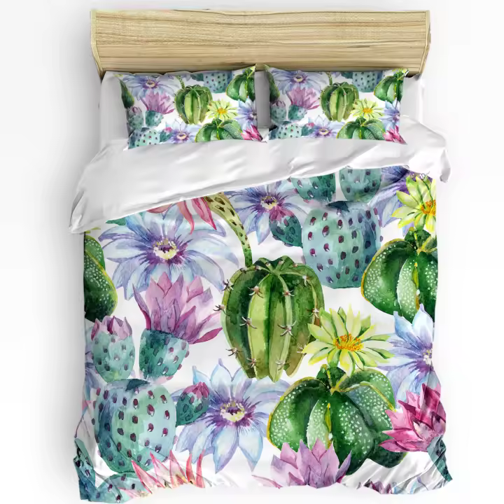 Juego de Ropa de Cama con Flor de Lavanda Morada en Acuarela 3 Piezas para Dormitorio Doble Cama Funda de Edredón y Funda de Almohada de Tela Hogar - 1