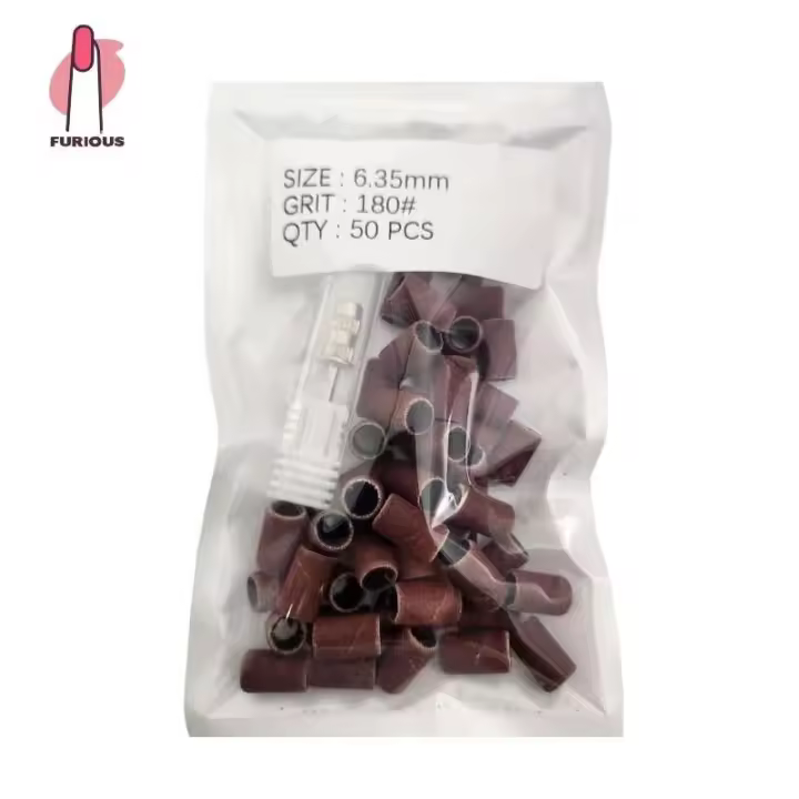 50 Uds Bandas de Lijado para Taladro de Uñas Acrílicas Desechables Gel Marrón Manicura y Pedicura con Vástago Plata - 1