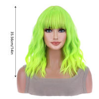 Peluca con flecos verdes, reemplazo de cabello falso natural para mujeres, peinado diario para niñas - details 2