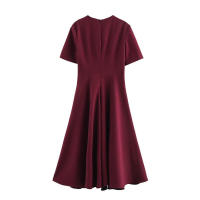 BUNO-vestido Midi a la moda para mujer, cuello redondo, manga corta, cremallera, vestido ajustado para ir al trabajo, vestido plisado informal versátil Vintage para mujer - details 5