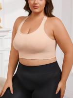 Sujetador deportivo sin costuras para mujer talla plus - Tejido transpirable y resistente, sin alambre, con almohadillas extraíbles, diseño de color sólido elegante para fitness y comodidad en la espalda, sostenes y bralettes de talla plus - details 2