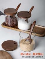 Tarro de condimentos de cocina, botella de vidrio para especias y pimienta, recipiente para refrigeración de alimentos, granos, azúcar, con tapa de madera, tarro de sal - details 8