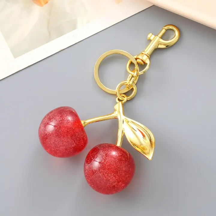 Decoración de bolso, llavero de cereza roja deliciosa, corazón de niña, colgante de cereza antipérdida, colgante para bolso Y2K Ins - 1