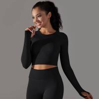 -Top Camisa deportiva de yoga de manga larga a rayas para mujer, sin costuras, que absorbe la humedad - details 15