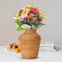 Florero tejido de ratán, florero artístico, decoración de mesa a la moda, maceta para plantas, suministros de jardinería para el hogar, flor - details 2