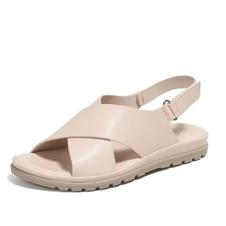 Sandalia 2025 Verano Nuevo estilo Cruz invertida con cómoda sensación de pie Sandalias planas para mujer - 1