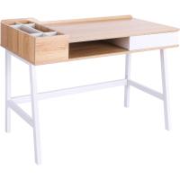 Mesa de Ordenador PC 137x55x92 cm Escritorio con Estantería de 3 Estantes 2 Cajones y Soporte para Impresora para Oficina Estudio Despacho Blanco y Roble - details 9