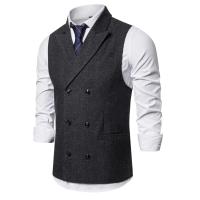 Chaleco de traje marrón con doble botonadura para hombre, chaleco sin mangas de negocios de color sólido informal de marca 2019, chalecos para hombre - details 2