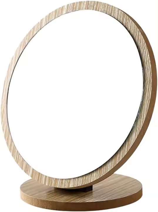 Espejo de mesa compacto redondo, espejo de escritorio con marco de madera, espejo de maquillaje pequeño, espejo de tocador y maquillaje giratorio para cosméticos - 1