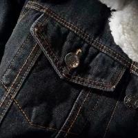 Chaqueta vaquera para hombre con forro de terciopelo, chaqueta resistente al frío de color sólido, chaqueta vaquera de un solo pecho para invierno, ropa de calle - details 9