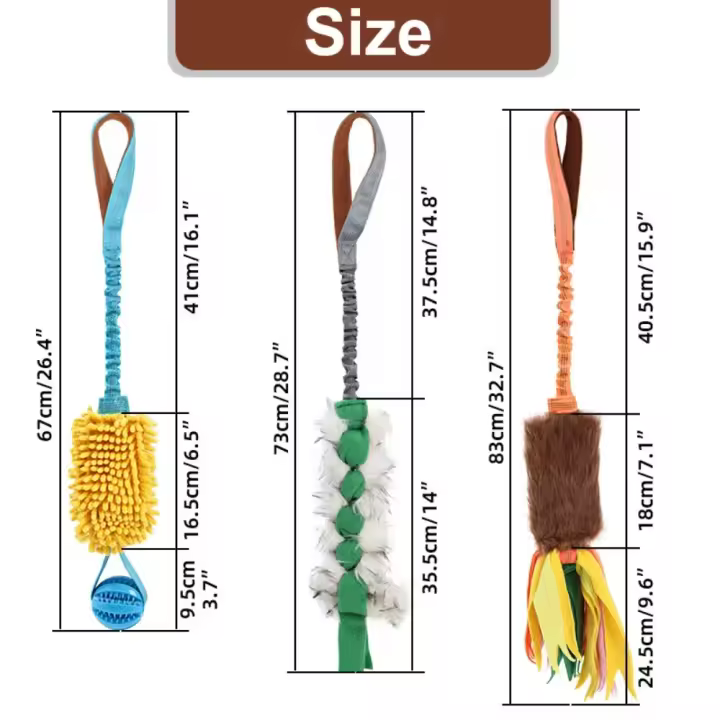 Juguete de cuerda para cachorros, juguete colorido para tirar de perros, juguete interactivo de peluche chirriante para perros, juguete elástico con cordón para rechinar los dientes para perros medianos y grandes - 1