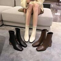 Zapatos de mujer de gran tamaño, tobillo de tacón de bloque cuadrado con cremallera, botas elásticas finas francesas - details 4