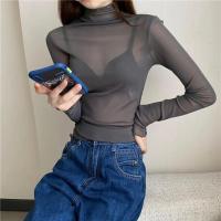 Camiseta de Malla Transparente para Mujer Manga Larga, Cuello Redondo, Seda y Encaje - details 7