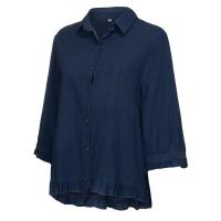 Camisa de algodón y lino de Color liso para mujer, con solapa y botones, manga corta con dobladillo, Top informal holgado, ropa de calle de otoño - details 9