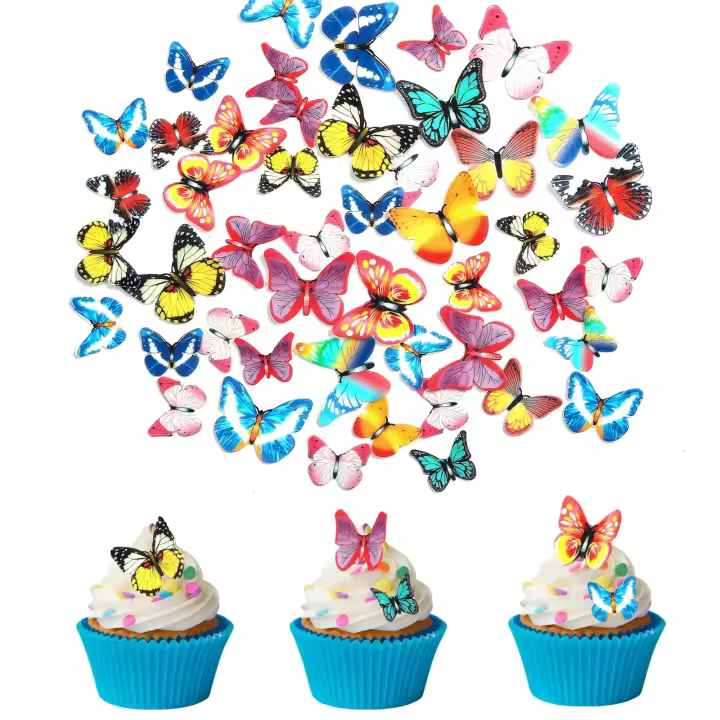 58 piezas comestibles de mariposas y flores para decoración de tartas y cupcakes - 1