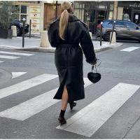 Chaqueta Larga de Lana de Oveja con Detalles de Parche Abrigo de Invierno Cálido con Cinturón y Bolsillo Moda Callejera Femenina 2024 - details 22