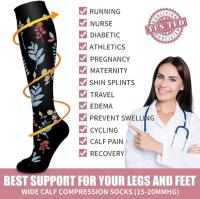 Medias de compresión con patrón floral para hombre y mujer, medias deportivas profesionales, edema, venas varicosas, enfermeros, 6 pares - details 5