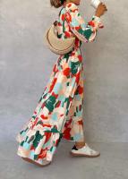 Vestidos estampados de Color para mujer primavera otoño nuevo cuello en V manga larga volantes vestido con abertura moda señora Vestidos de viaje - details 4