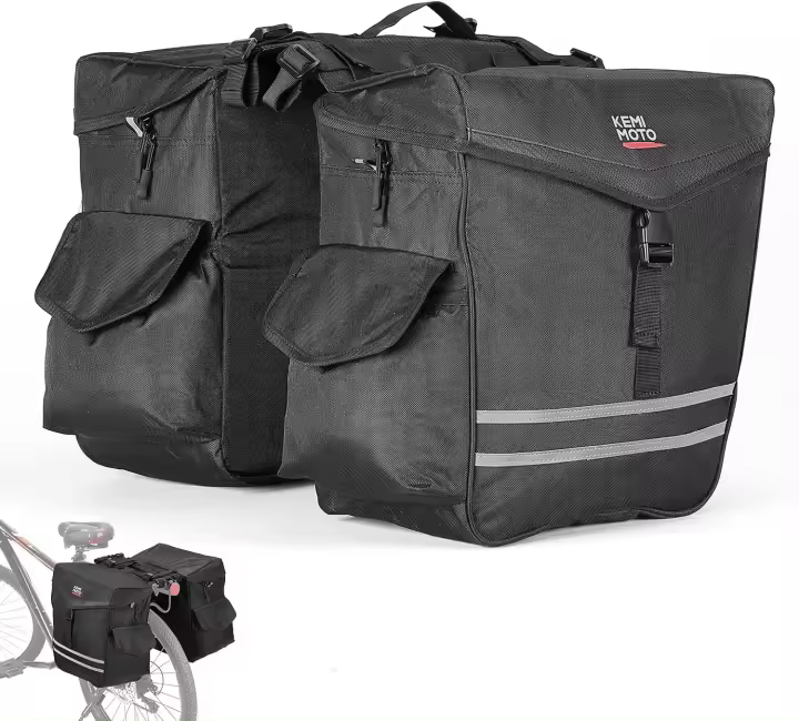 Bolsa para alforjas de bicicleta, alforjas de bicicleta de 40L para portaequipajes trasero con cubierta impermeable para lluvia - 1