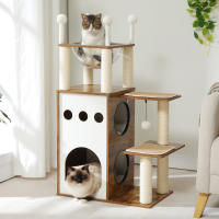 Árbol de madera para gatos, rascador para uso en interiores con poste rascador, accesorios para gatos y condominio - details 1