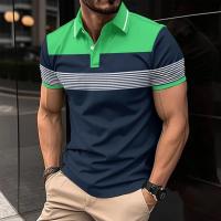 Camisa polo informal para hombre 2025, botón de solapa, camiseta versátil de rayas horizontales de negocios - details 4