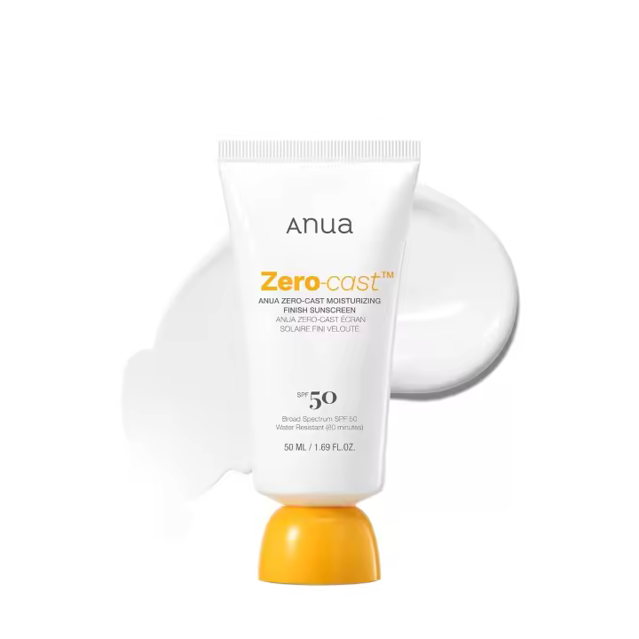 Protector solar con acabado hidratante Anua Zero-Cast, SPF 50, protector solar natural brillante, sin fundición blanca, ácido hialurónico, niacinamida solar - 1