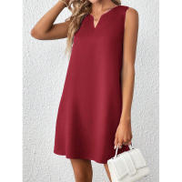 Ropa de mujer Verano Nueva moda Color sólido Vestido sin mangas con cuello en V - details 5