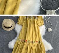 Primavera/Verano mujer viaje vacaciones Vintage largo estilo étnico bohemio bordado cintura atar algodón y vestido - details 14