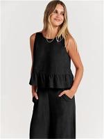 Conjunto casual de verano para mujer, top sin mangas plisado y pantalones cortos de pierna ancha - details 59