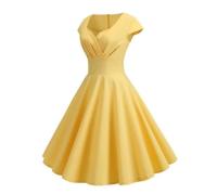 Vestido de verano para mujer, Color sólido, Retro, Vintage, años 50, 60, informal, para fiesta y oficina, Vestidos Rockabilly - details 8