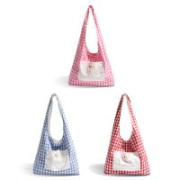 Bolso Vintage de dos caras a cuadros para mujer, bolso de hombro con entramado de ocio de estilo japonés, bolso de mano de lona para ir al trabajo al aire libre - details 0