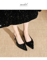 Zapatos de tacón bajo puntiagudos con lentejuelas plateadas - details 8
