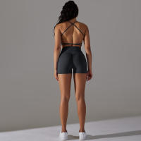 Hamidou-Conjuntos de Yoga cortos para mujer, Sujetador deportivo con espalda bonita, ropa deportiva, atuendo deportivo para mujer, Top corto para correr, pantalones cortos, ropa de entrenamiento - details 4