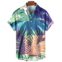 Camisa estampada de mezclilla hawaiana, pantalones cortos casuales, mangas superiores, ropa de calle grande, ropa de hombre original - details 7