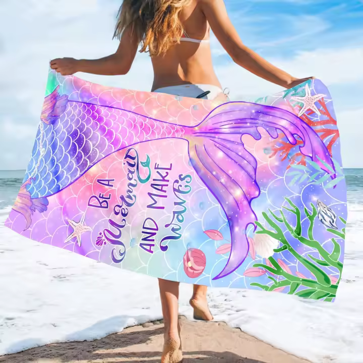 Toalla de Playa de Sirena 70 x 150 cm Ultra Absorbente Secado Rápido Diseño de Animal Print - 1