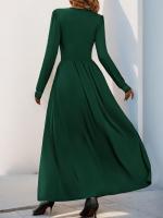 Elegante Vestido de Manga Larga para Mujer Color Sólido, Cuerpo a Justa, Corset, Línea A, Algodón, Chic - details 20