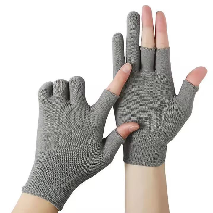 Protección solar para ciclismo al aire libre, guantes de nailon de Color sólido para hombre, guantes antideslizantes con dos dedos para pantalla táctil - 1