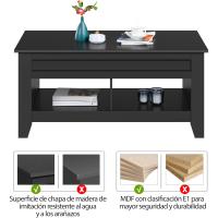 Mesa de Café de Madera Elevable Diseño Moderno para Sala Tamaño 104,5 x 49,5 x (49-61,5) cm Gris - details 13