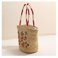 Bolso de paja de hombro de cereza bordado de nicho, bolso de playa de vacaciones junto al mar - details 5