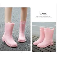 Botas de lluvia de media pantorrilla para mujer, zapatos de goma, Botas de lluvia acolchadas de algodón, zapatos antideslizantes impermeables para mantener el calor, invierno, nuevo - details 7